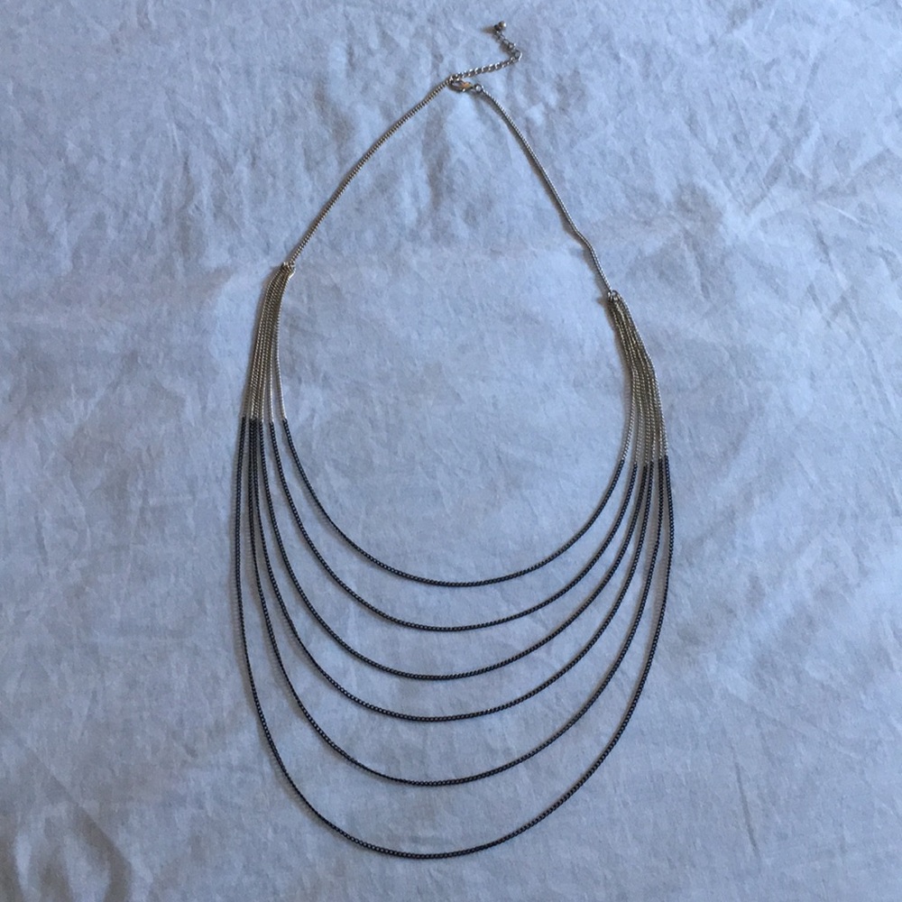 Silver-gunmetal multi layer long necklace